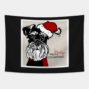 Merry Woofing Christmas Miniature Schnauzer Dog in Santa Hat Tapestry