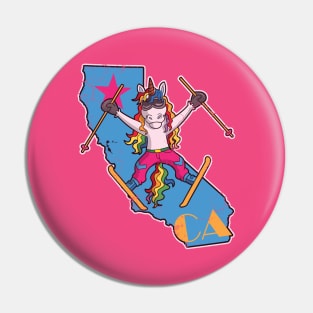 California Ski Skiing Unicorn Retro Cute Pin