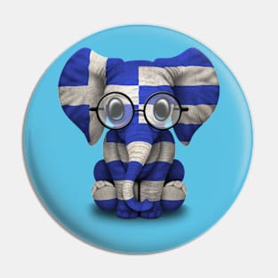 Baby Elephant with Glasses and Greek Flag Pin