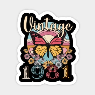 Floral Butterfly Retro Vintage 1981 42nd Birthday Magnet