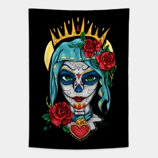 Santa muerte portrait with red roses Tapestry