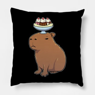 Capybara with a Banana Split on its head Pillow