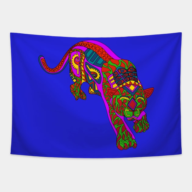 mandala king cougar ecopop Tapestry by jorge_lebeau