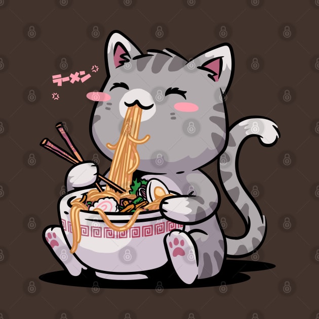 Kawaii Neko Cat Ramen Bowl Anime Otaku Gray Cat by vo_maria