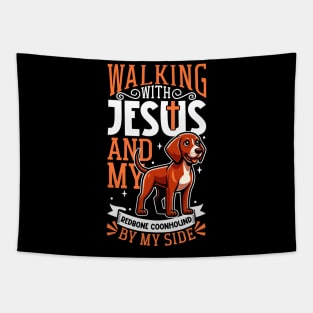 Jesus and dog - Redbone Coonhound Tapestry