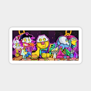 Dope drinking fest gathering with six characters illustration Magnet