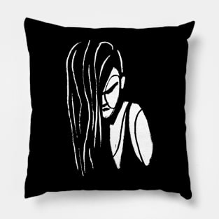 Girl with Long Black Hair Pillow