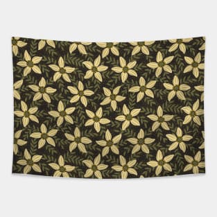 White flower stars in dark green mist Tapestry