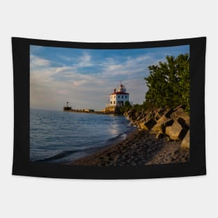 Sunset at Fairport Harbor Lighthouse Tapestry