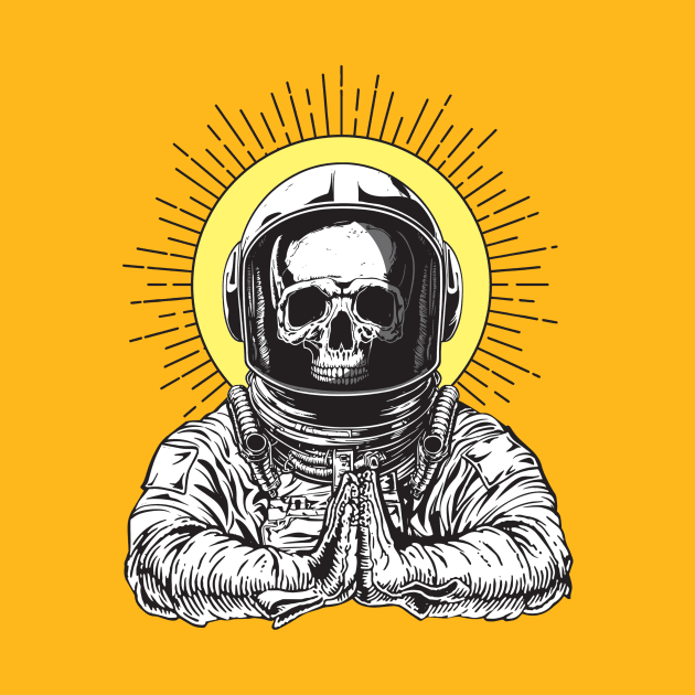 Astronaut skull praying to god line art by Digitalartrock