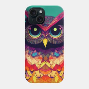Colorful Owl Portrait Illustration - Bright Vibrant Colors Kawaii Bohemian Style Feathers Psychedelic Bird Animal Rainbow Colored Art Phone Case