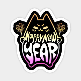 Happy New Year Cat Celebration #3 Pastel Yellow Pink Magnet