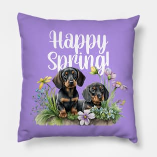 Happy Spring Dachshund 2 Pillow