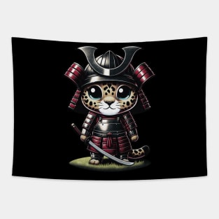 Kawaii Samurai Cute Animal Cub Jaguar with Katana Warrior Tapestry