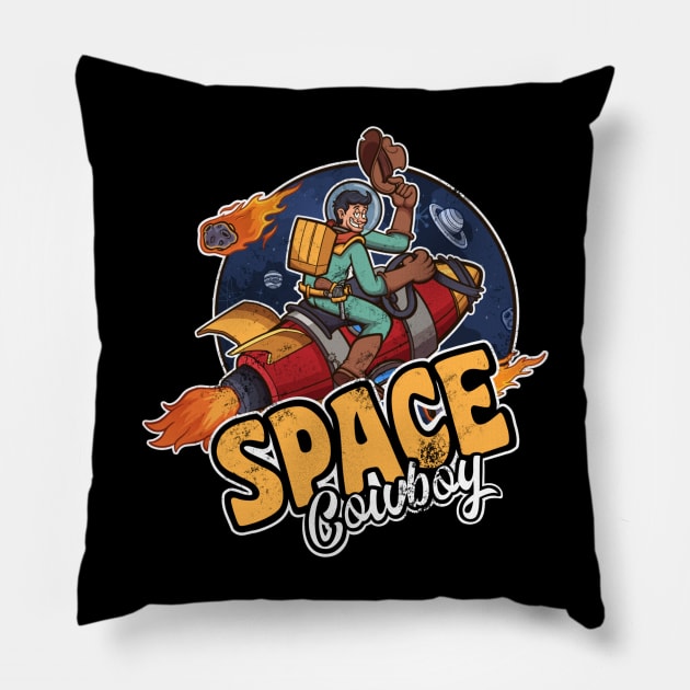 Space Cowboy Astronaut On Rocket Pillow by TheMaskedTooner