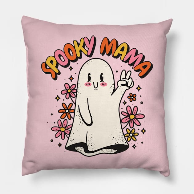 Spooky Mama // Retro Groovy Halloween Ghost Pillow by SLAG_Creative