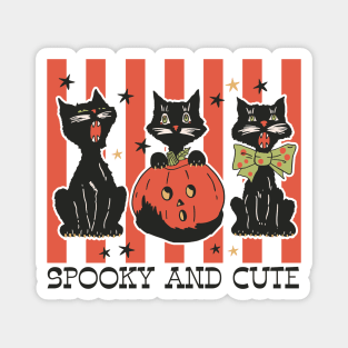 Triple Trouble: Spooky and Cute Black Cat Trio with Jack-o'-Lantern Magnet