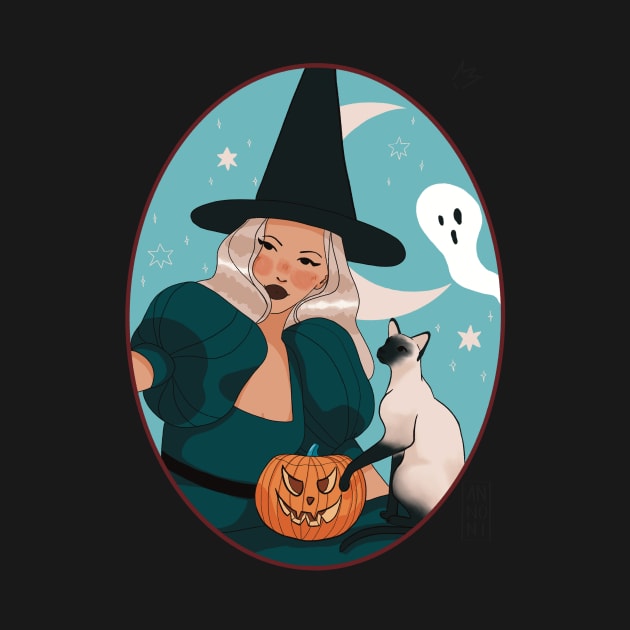 Witch with her cat by fiorellaannoni