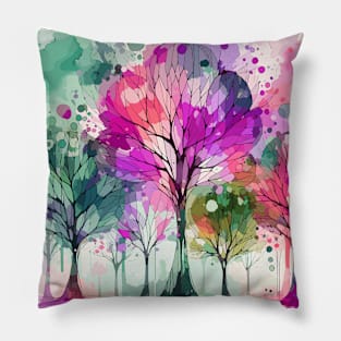 Colorful Pink Pastel Abstract Trees Pillow