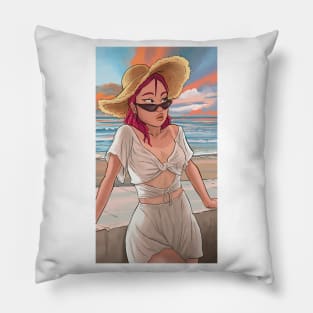 Sun tanned skin girl at sunset Pillow