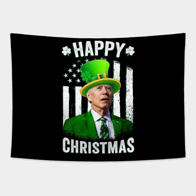 Happy Christmas Funny Leprechaun Biden St Patricks Day Tapestry by petemphasis