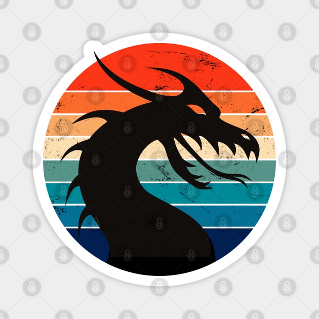 Chinese Dragon Silhouette Retro Sunset Magnet by ShopBuzz