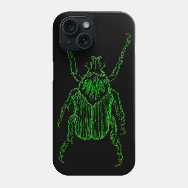 One Line Green Beetle Phone Case by Art of V. Cook