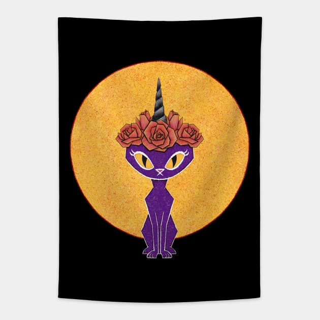 Purple Gothic Caticorn Tapestry by ViolaVixi