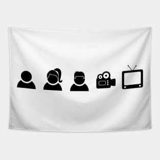 Person Woman Man Camera Tv Icon Black Tapestry