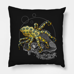 Greater Blue Ringed Octopus Doodle-for dark background Pillow