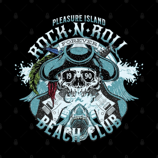 Pleasure Island Rock and Roll Beach Club Retro Distressed 1990 Design by Joaddo