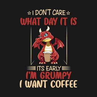 Funny Grumpy Dragon Coffee Lover Hate Morning Fantasy Animal T-Shirt