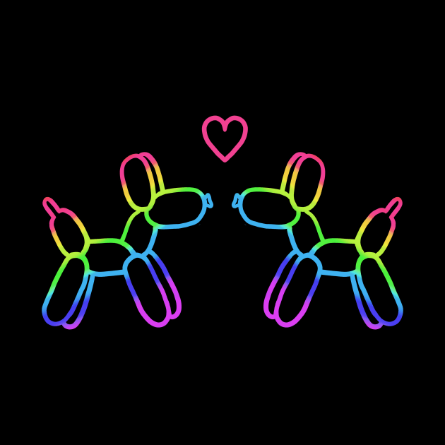 Rainbow Balloon Dogs in Love on Black by Whoopsidoodle