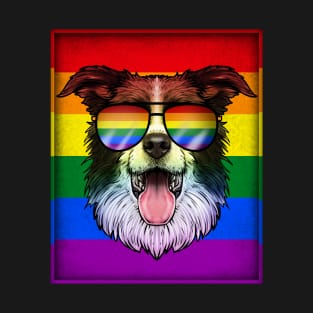 Gay Border Collie Dog LGBT Rainbow Pride Flag T-Shirt