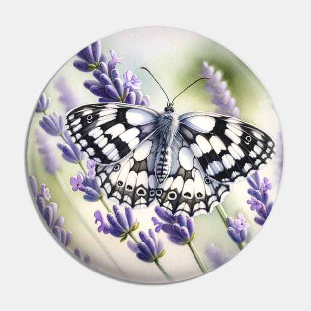 Pop Marbled White Moth - Watercolor Butterfly Pin by Aquarelle Impressions