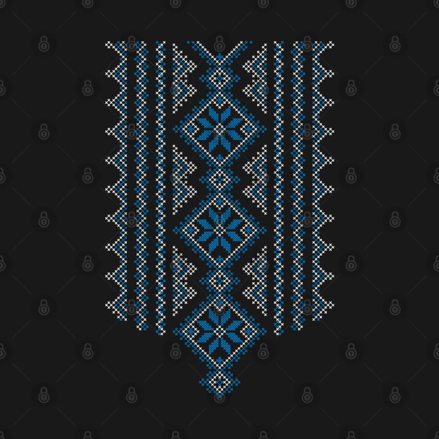 Palestinian Jordanian Realistic Embroidery Pattern #15 - Palestine Traditional Tatreez Cross Stitching Art Blue-White by QualiTshirt