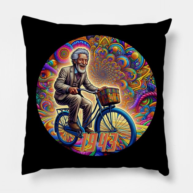 Bicycle Day Pillow by Roasted Ficus