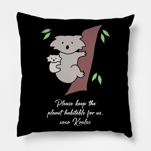 Koala - Habitable Planet (Black) Pillow by ImperfectLife