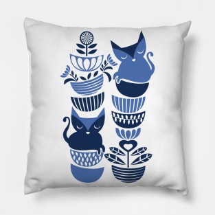 Swedish folk cats I // indigo blue Pillow