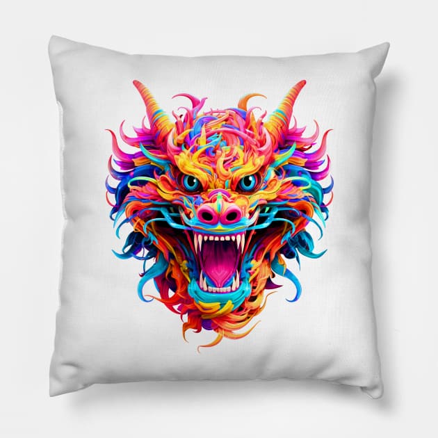 Neon Dragon Pillow by Fabien Schorsch