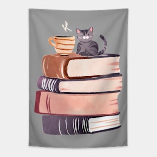 Books and Coffee and Cats Tapestry