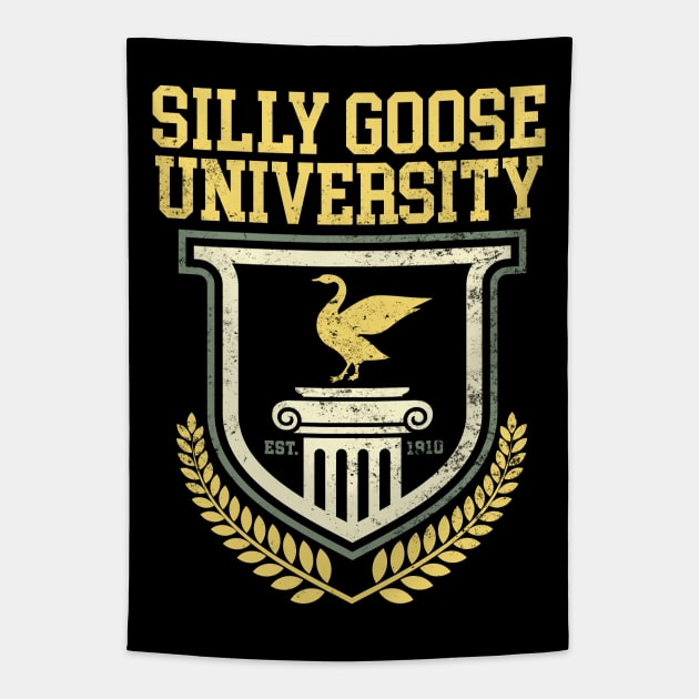 Silly Goose University: Funny College Logo Tapestry by TwistedCharm