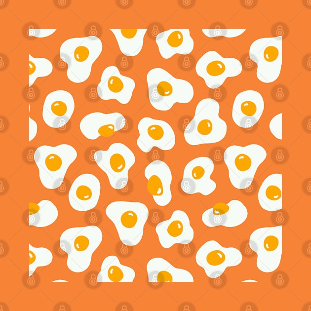 Cute Food Eggs Pattern Orange Background by mamita.design