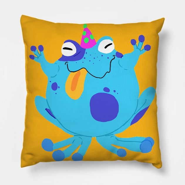 Very Round Frog Friend (In a birthday hat) Pillow by Candycrypt