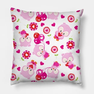 Pattern Of Owls, Cute Owls, Pink Owls, Hearts Pillow