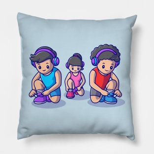 Cute People Running Cartoon Pillow