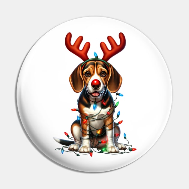 Christmas Red Nose Beagle Dog Pin by Chromatic Fusion Studio