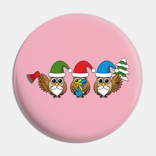 Three Funny Christmas Gnome Owls Pin