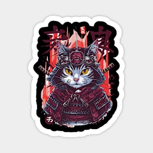 Japanese Art Cat Ninja Anime Style Samurai Cat Magnet