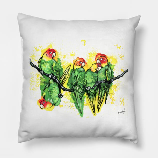 Carolina Parakeet Pillow by 10000birds